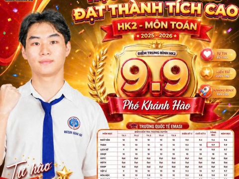 Học sinh tiêu biểu đạt thành tích cao môn Toán HK2 - 2026