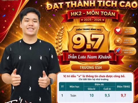 Học sinh tiêu biểu đạt thành tích cao môn Toán HK2 - 2026